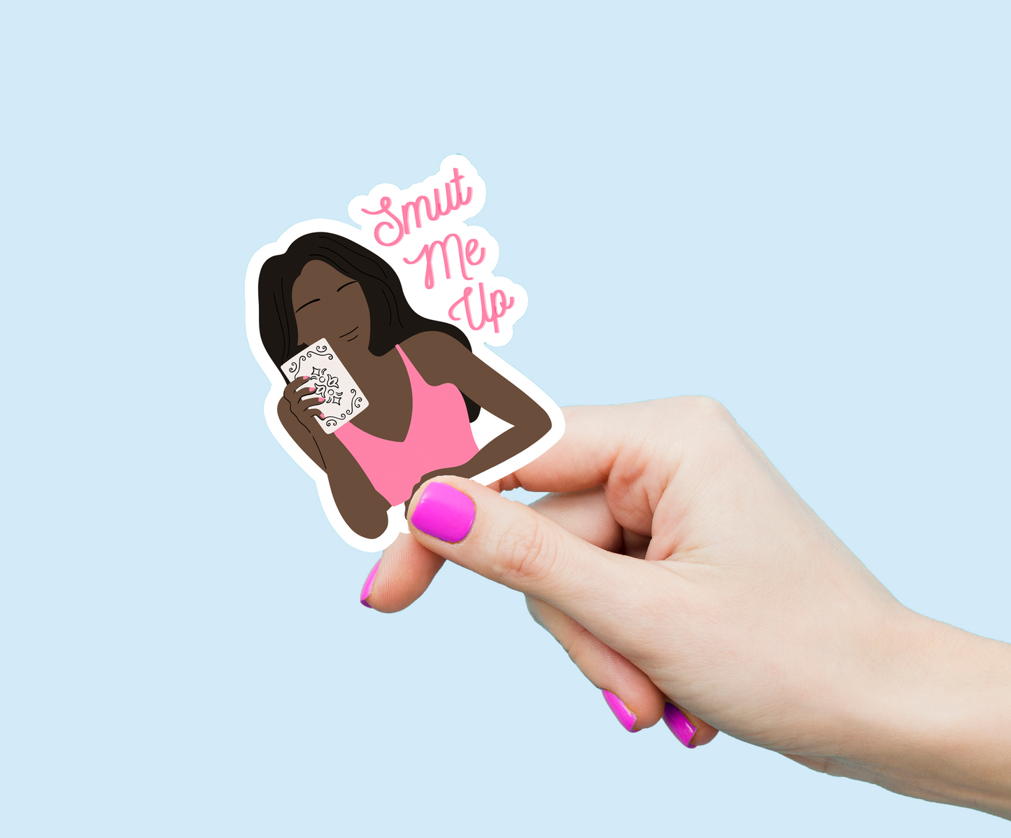 Bookish Gift - Romance Reader Sticker - Smut Me Up Black Hair with Dark Skin Weatherproof Vinyl Sticker